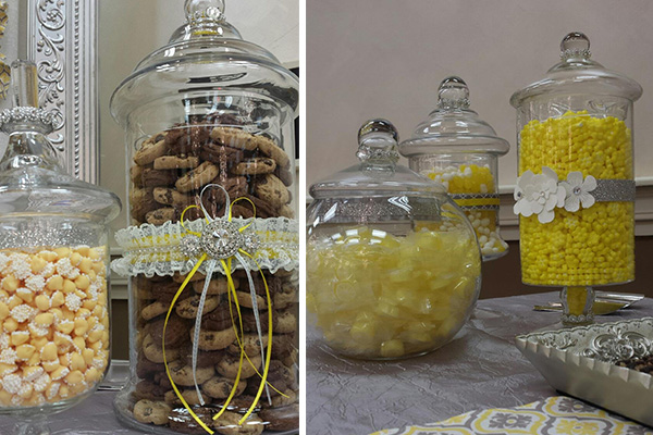 Gray and Yellow Dessert Table by Pixie Dust Events